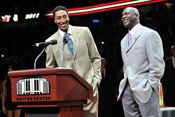 Chicago Bulls former players Michael Jordan and Scottie Pippen